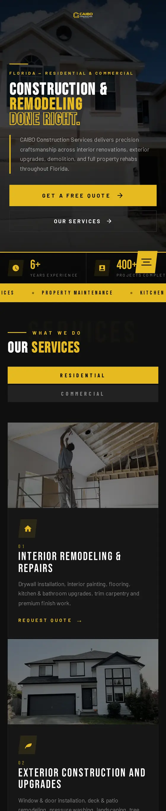 CAIBO CONSTRUCTION — vista en celular